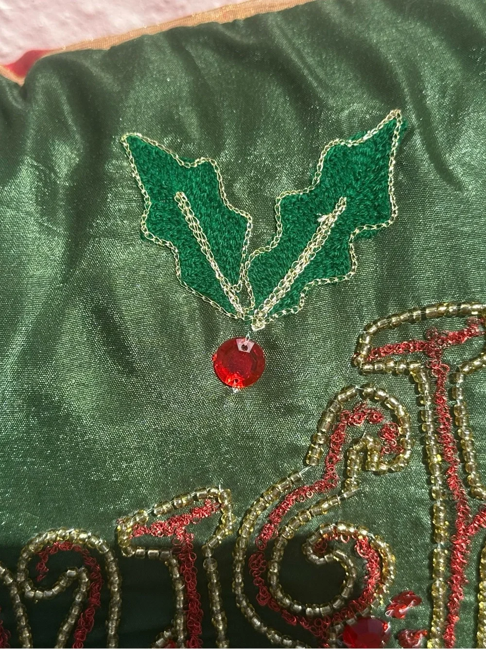 Pier 1 Christmas Pillow Naughty Nice Reversible Beaded Embroidered Gold Trim